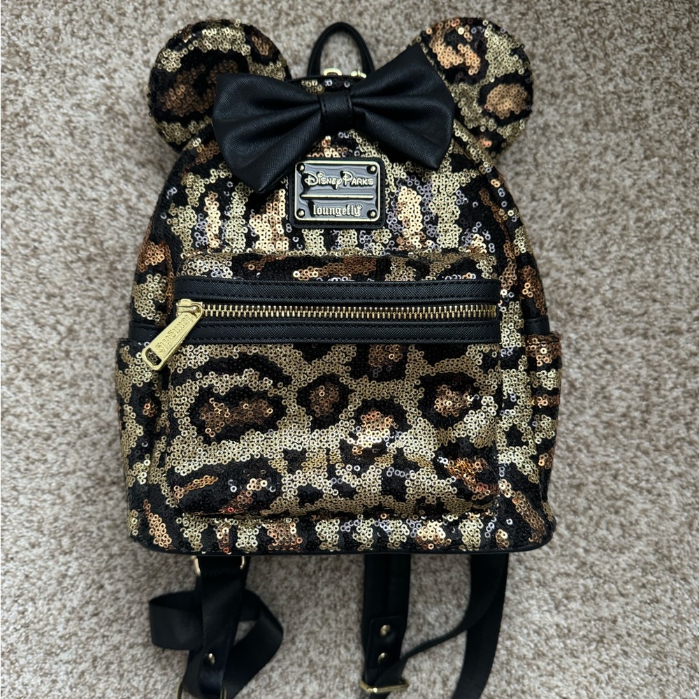 Disney Parks leopard cheetah sequin loungefly mini backpack